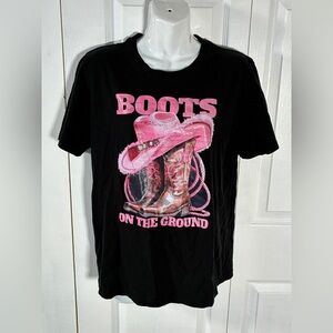Black Pink Boots On The Ground Cowboy Cowgirl Western T Shirt